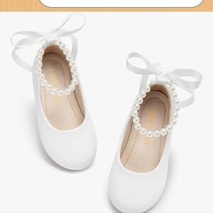 PHIRAMIN White Pearl-Ankle Strap Girls Dress Shoes